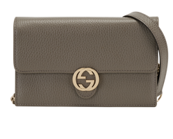 Interlocking G Wallet On Chain, Leather, Grey, 1147, S/DB, 2*